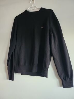 Tommy Hilfiger Black Crewneck Sweater | Classic Knit Pullover - 100% Cotton